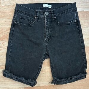 LOFT Black Stretch Denim Rolled Cuffed Raw Hem Bermuda Shorts 6 / 28